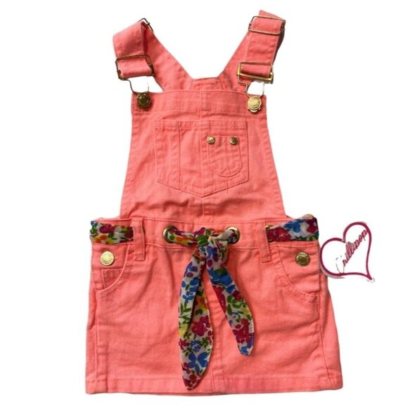NWT CHILLIPOP Baby Girl's Size 24 Months Coral Overall Skirt Floral Scarf - Picture 1 of 8